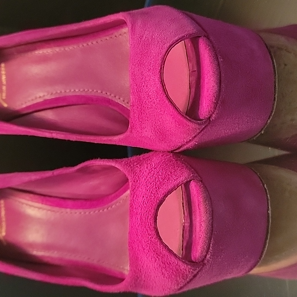 Brian Atwood Fushia Suide Rinestones On Heel Sz7.5 4in Heels With A 2in Platform View 2